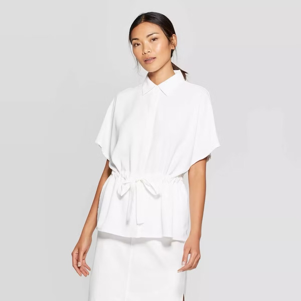 Prologue short sleeve collared button down blouse J032